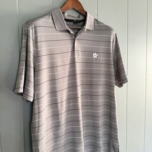 RLX Ralph Lauren Mens L Gray Stripe Performance Golf Polo Shirt Stretch Active
